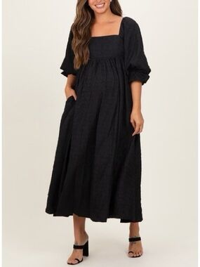 Target Black Cotton Tiered Midi Midaxi Modest Sweetheart Neck Summer Dress